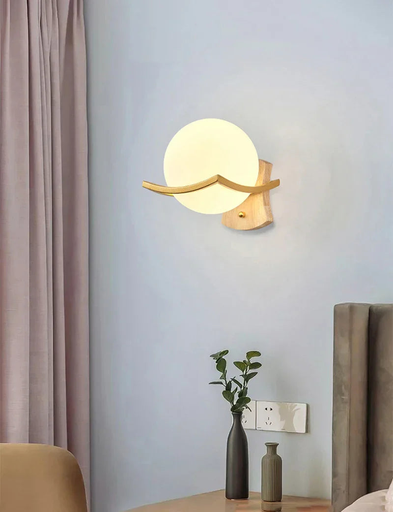 Japanese Moon Wood Wall Lamp - Minimalist Design - LED Sconce Lights