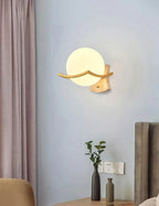 Japanese Moon Wood Wall Lamp - Minimalist Design - LED Sconce Lights