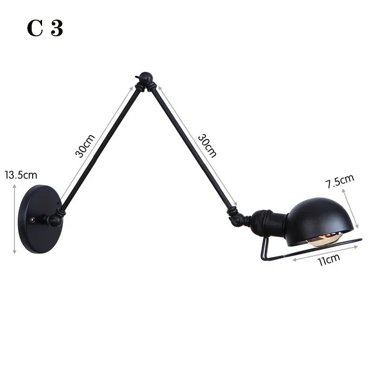 Vintage Loft Adjustable Wall Lamp Black Swing Arm Sconce Wall Lights