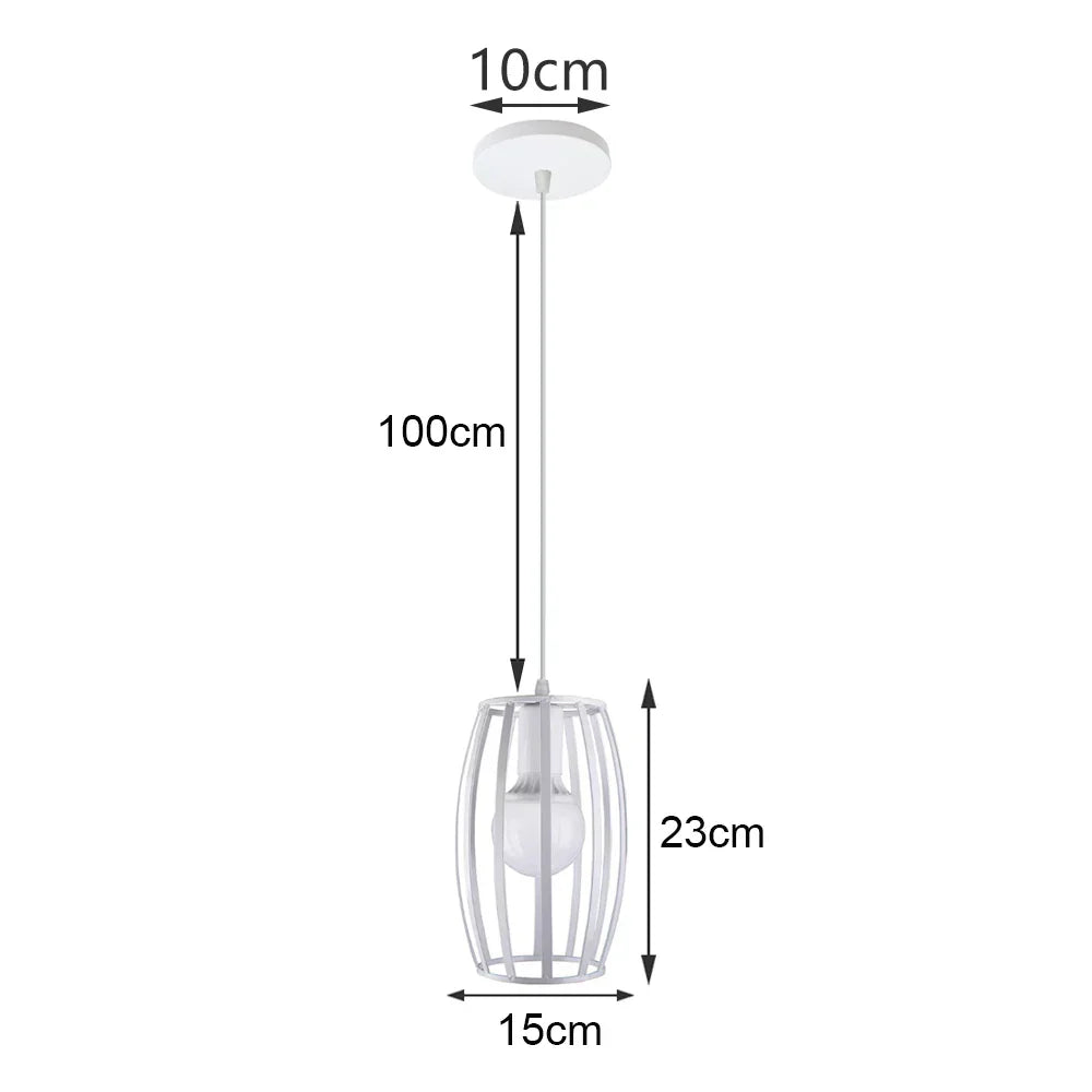 White Cage Industrial Pendant Light Fixture - Modern Loft Hanging Lamp