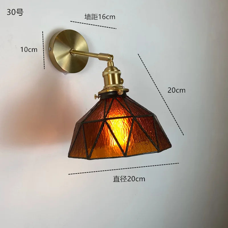 Nordic Glass Wall Lamp Rotatable Brass Bedside Sconce Light Fixture by Afralia™