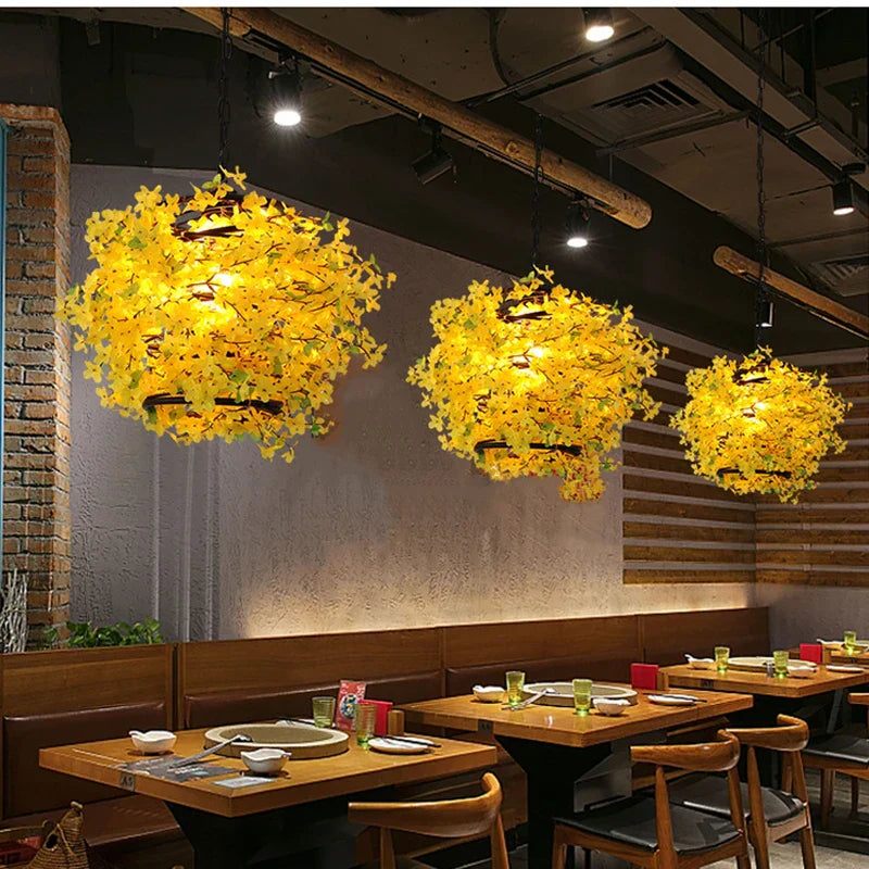 Nordic Spiral Winter Jasmine Chandelier Wrought Iron Pendant Lamp for Home Improvement