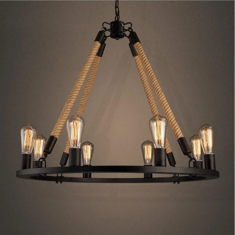 Vintage Ring Chandelier: Loft Style 6/8 Lights American Edison Wrought Iron Retro Rustic Lighting