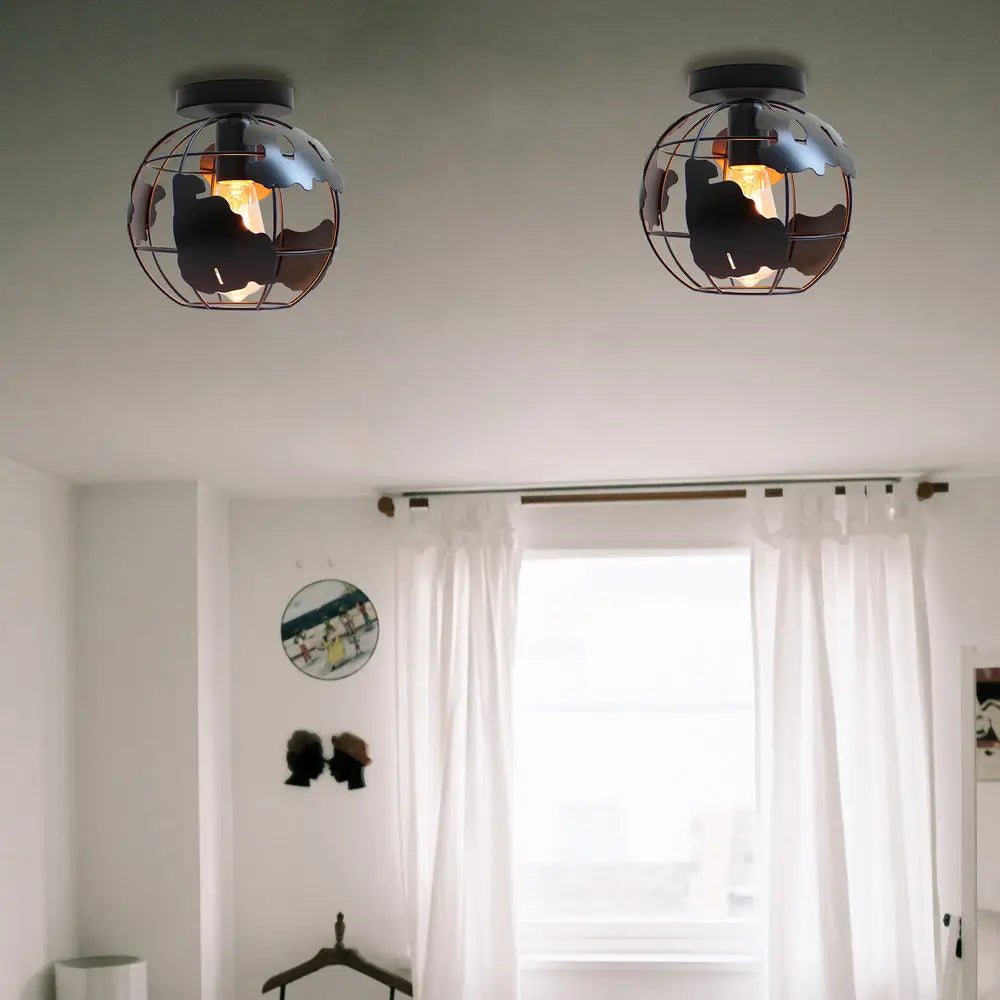 Afralia World Map Metal Wire Globe Ceiling Light Shade - Modern Loft Cage Shade