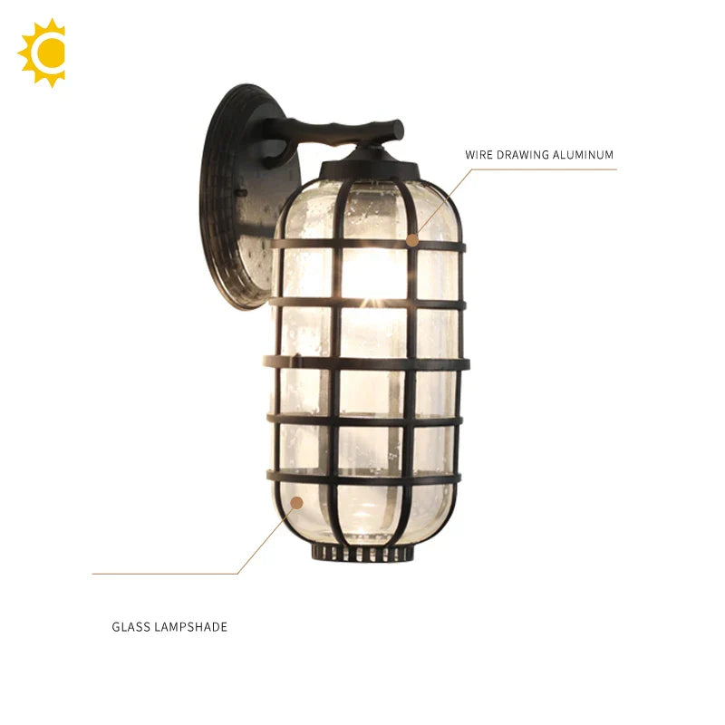 Retro Vintage Black Glass Outdoor Wall Sconce Luminaire