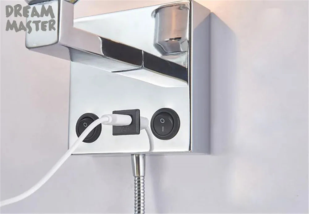 Fabric Shade Wall Light with LED Reading Lamp and Dual Switches