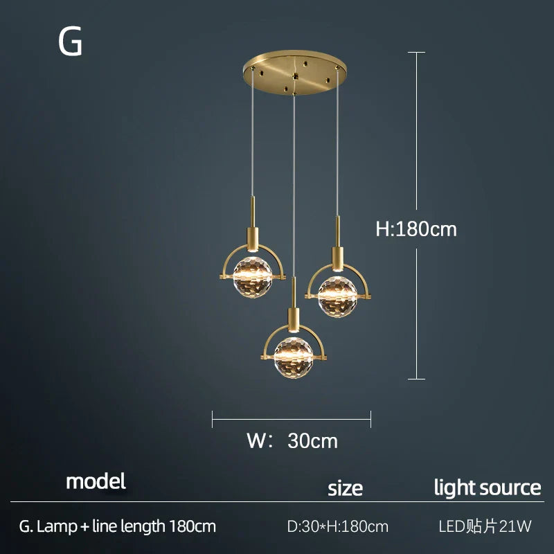 Nordic Crystal Chandelier Pendant for Bedroom Bar, Modern Luxury LED Light