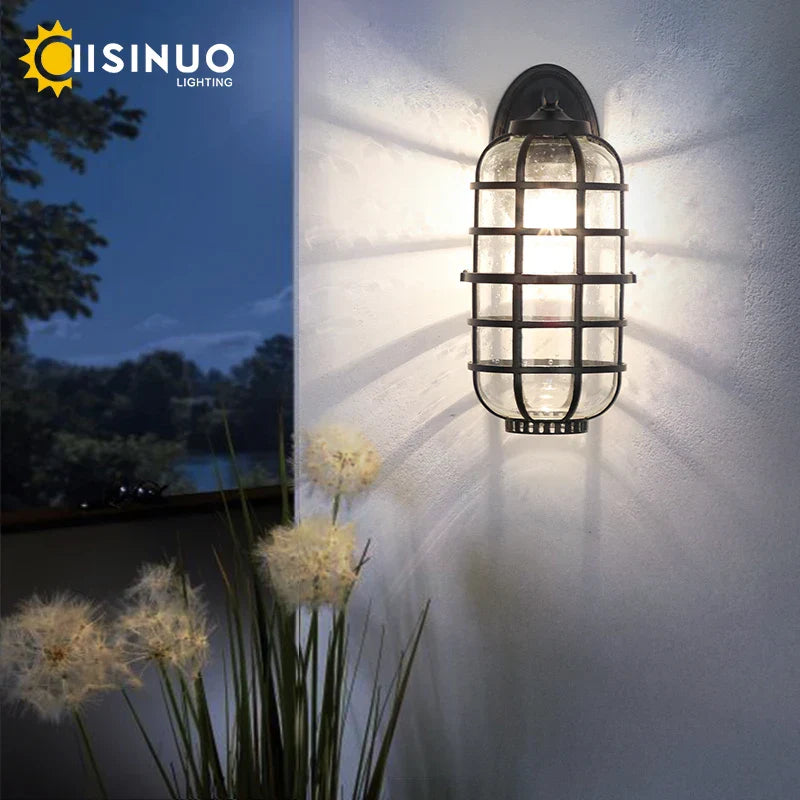 Retro Vintage Black Glass Outdoor Wall Sconce Luminaire