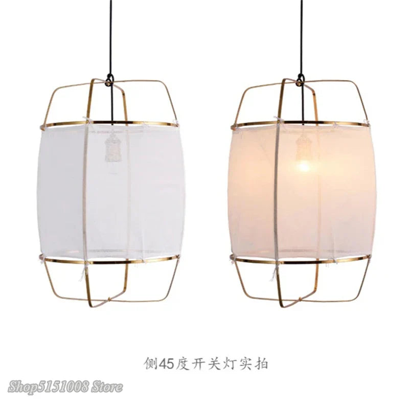 Bamboo Linen Pendant Light Fixture for Restaurant and Clothing Store