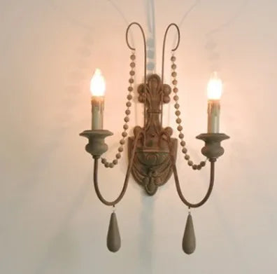 Vintage Wood Bead Wall Sconce Farmhouse Lighting