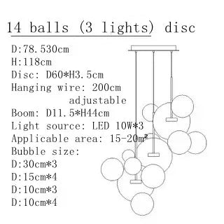 Bubble Glass LED Chandelier for Kids Room Kitchen Office Restaurant