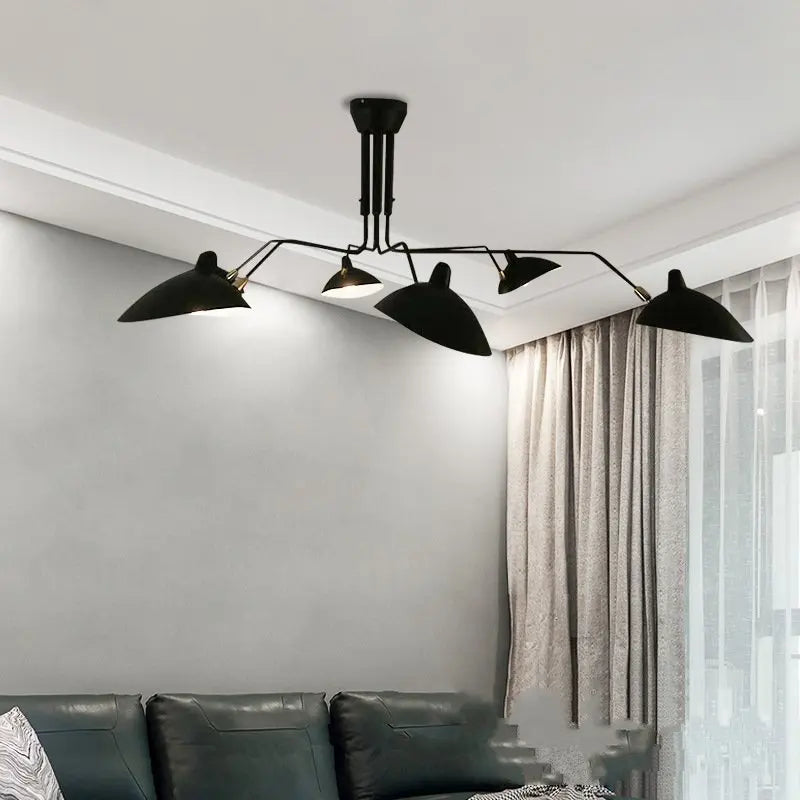 Black Swing Arm Chandelier | Loft Industrial Adjustable Lighting Fixture