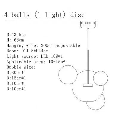Bubble Glass LED Chandelier for Kids Room Kitchen Office Restaurant