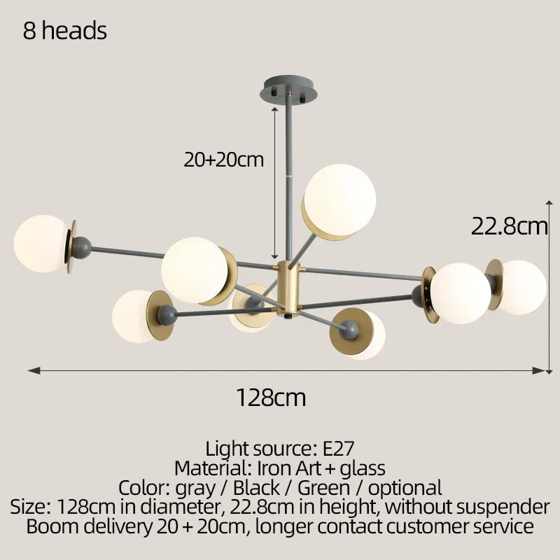 Modern Glass Ball LED Chandelier for Living Room, Dining Room, Study & Ceiling Lighting