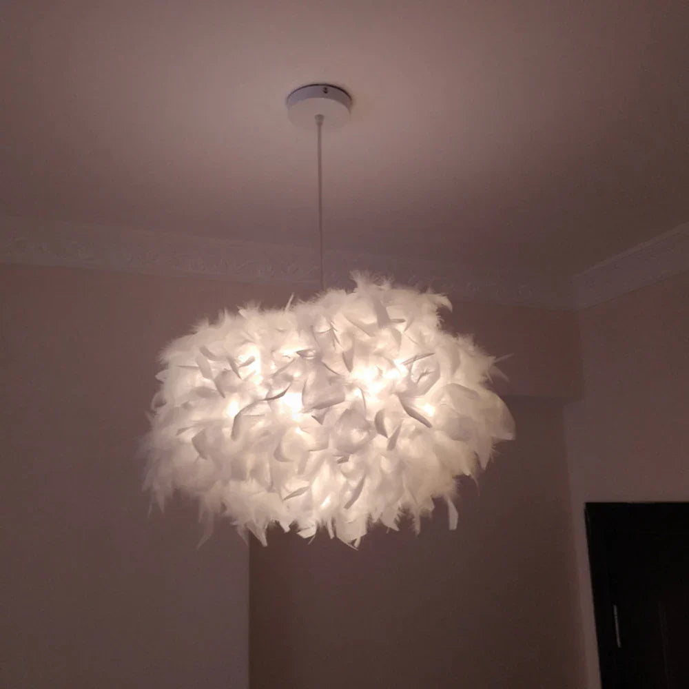 Modern LED Feather Pendant Lights for Bedroom Decor and Restaurant Hanging Lamps.
