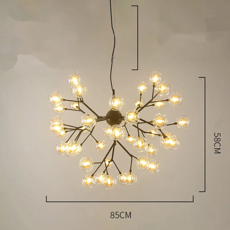 Heracleum Firefly Glass Ball Chandelier: Gold Luxury Lighting for Dining Kitchen Staircase