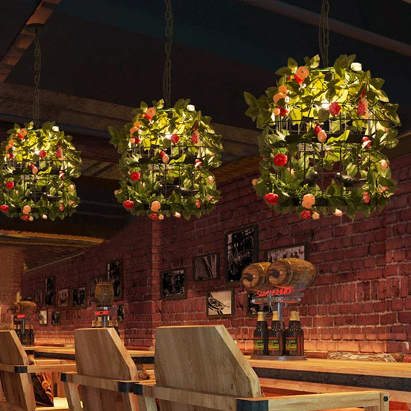 Industrial Style Rose Chandelier - Wrought Iron Pendant Lamp for Home, Restaurant, Bar