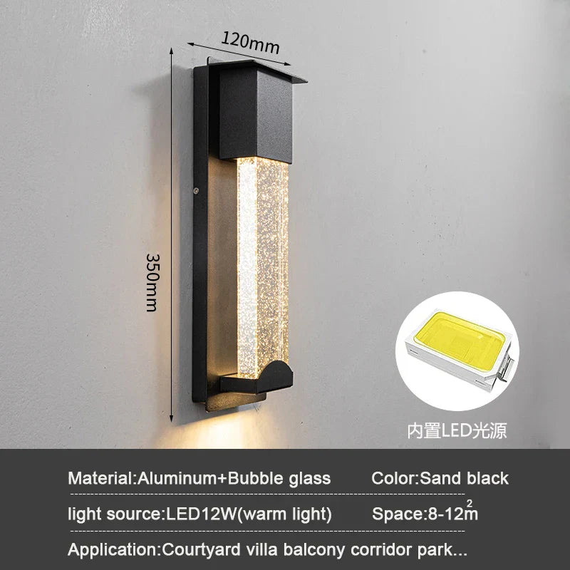 Crystal Outdoor LED Wall Light with PIR Motion Sensor, IP65 Waterproof Sconce Luminare