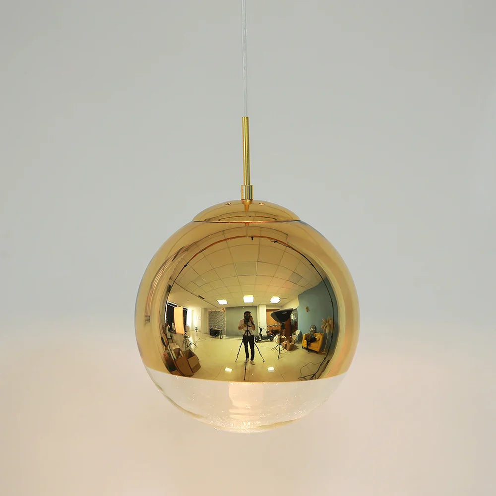 Silver Mirror Ball LED Pendant Light for Kitchen Living Room Bedroom