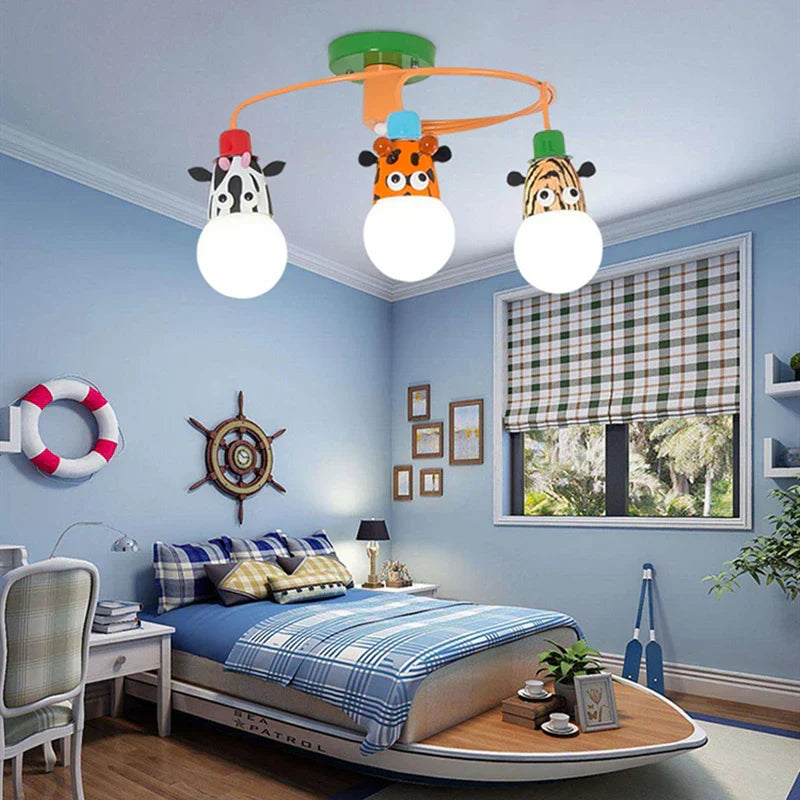 Nordic Kids LED Animal Chandelier for Bedroom Study Room, Iron Resin Lighting