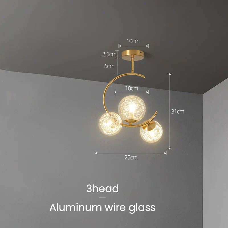 Gold Glass Ball Chandelier for Living Room Kitchen Bedroom - 220V 110V