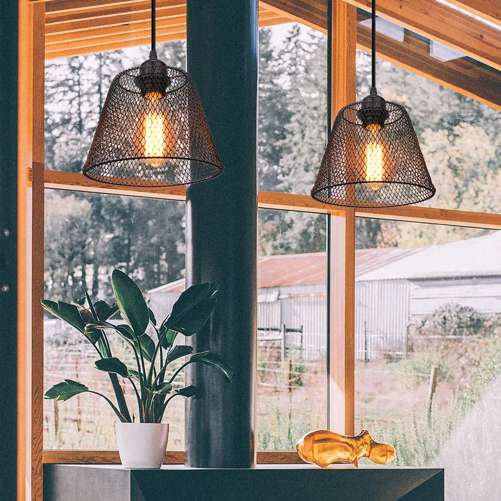 Vintage Industrial Chandelier Lamp, Black Iron Pendant Light for Kitchen Bedroom