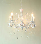 Vintage Wrought Iron Crystal Chandelier White Ceiling Lamp with E14 Candle Lights
