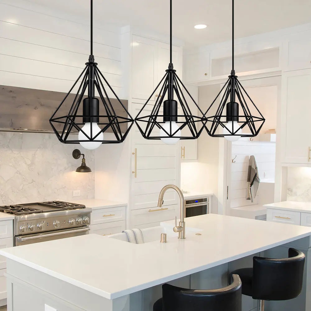 Modern Black Cage LED Pendant Light for Home & Commercial Lighting