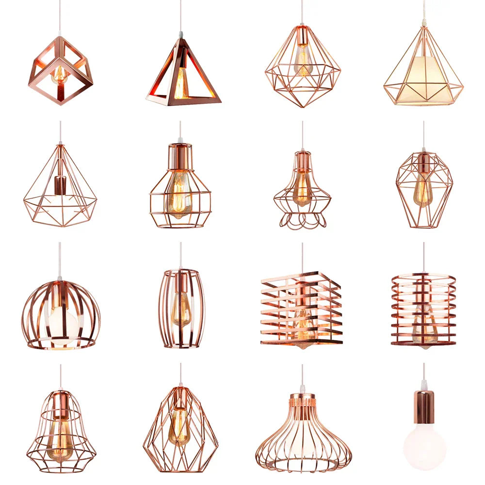 Rose Gold Industrial Iron Pendant Lights for Home Living Room Kitchen.