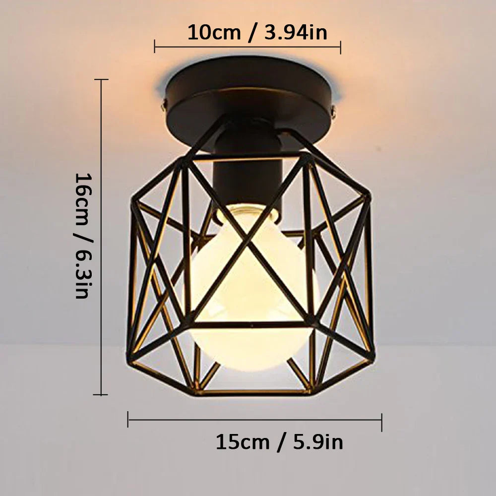 Iron Cage Ceiling Light Modern Nordic Retro Black Loft E27 Home Lighting