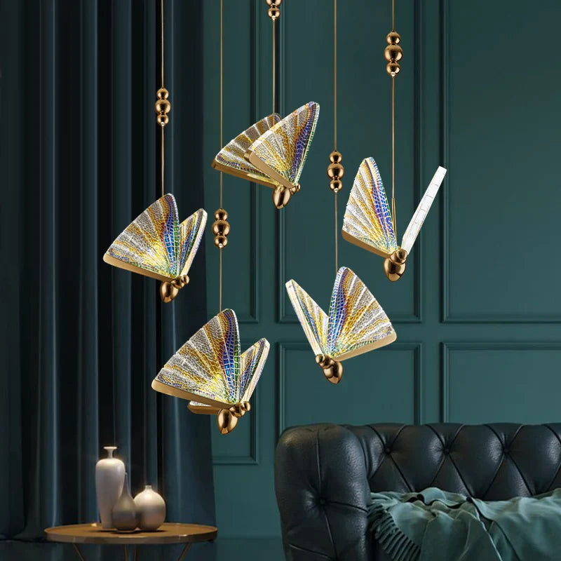 LED Butterfly Pendant Light for Living Room Chandelier - Colorful Acrylic Insect Fixture