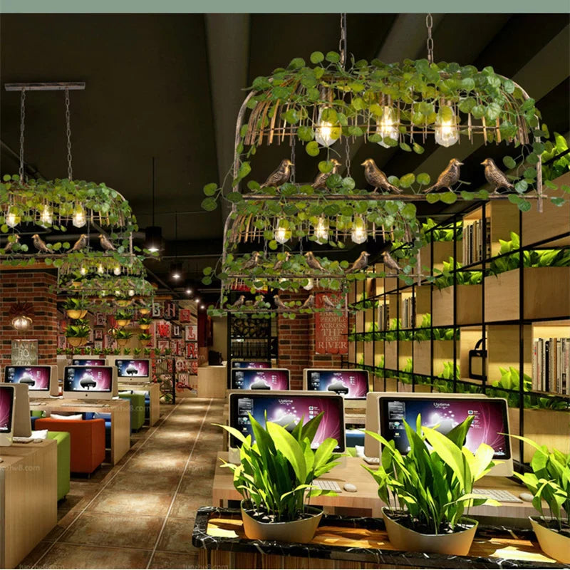 Vintage Plant Pendant Lights Bird Cage Industrial Pendant Lamp for Home Decor