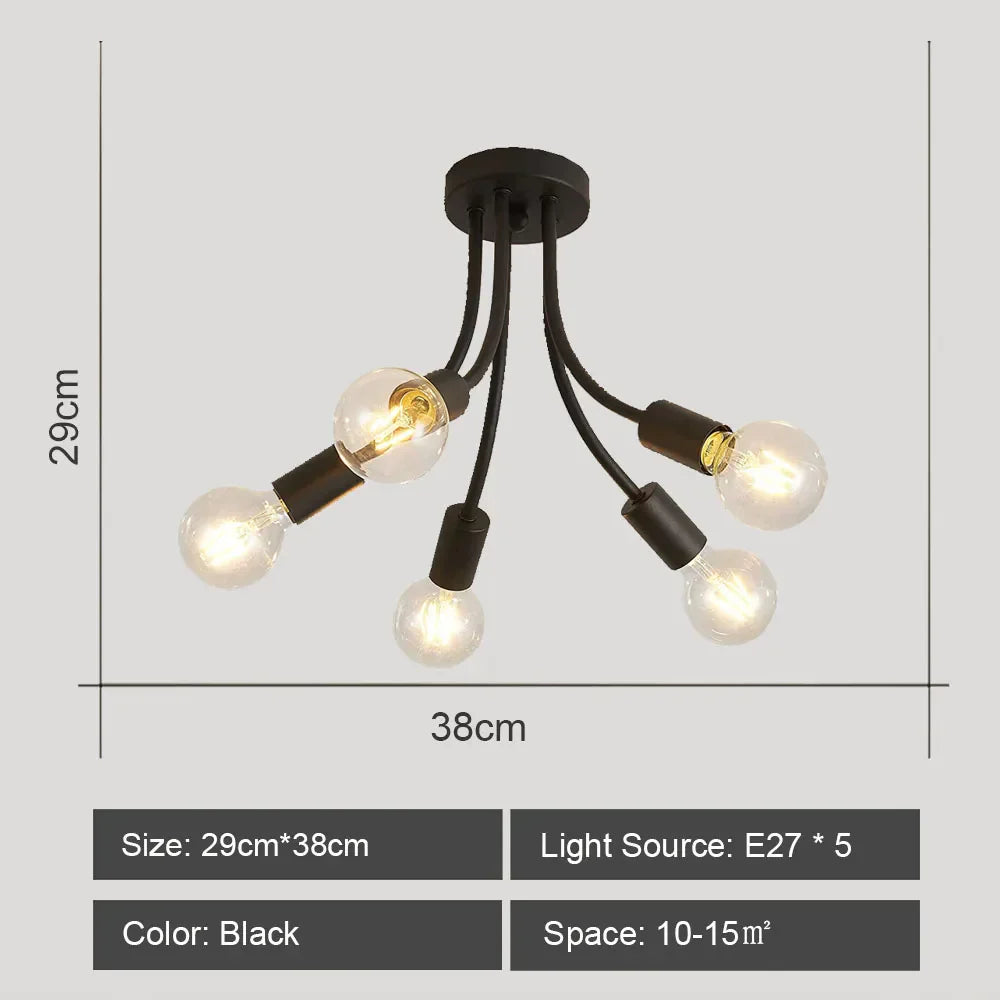 Modern Rod Iron Sputnik Chandelier Vintage Ceiling Lamp for Home Lighting