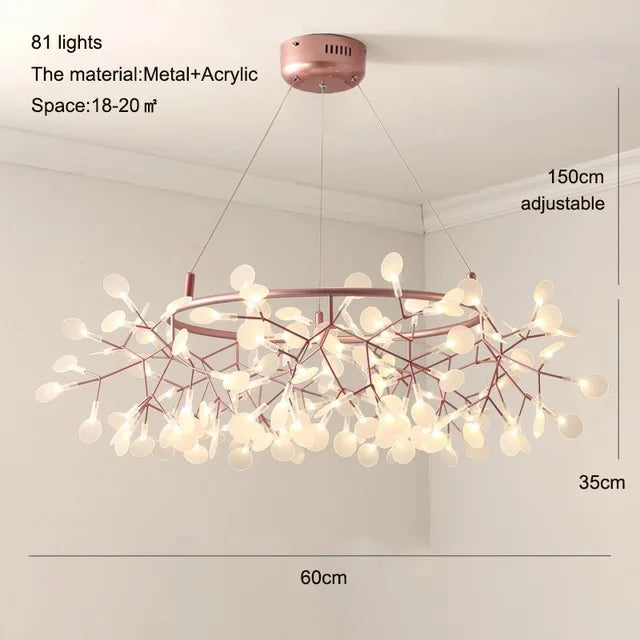 Modern Nordic Heracleum Chandelier Light in Black/Rose Gold for Living Room & Kitchen