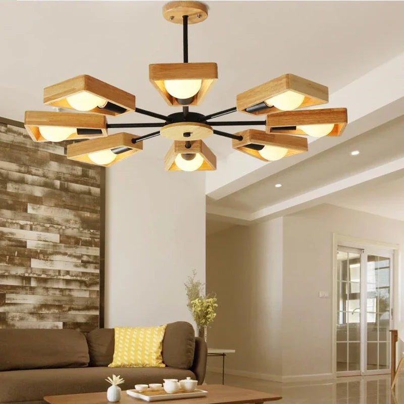 Windmill Wooden Chandelier - LED Loft Industrial Lighting for Home Decor