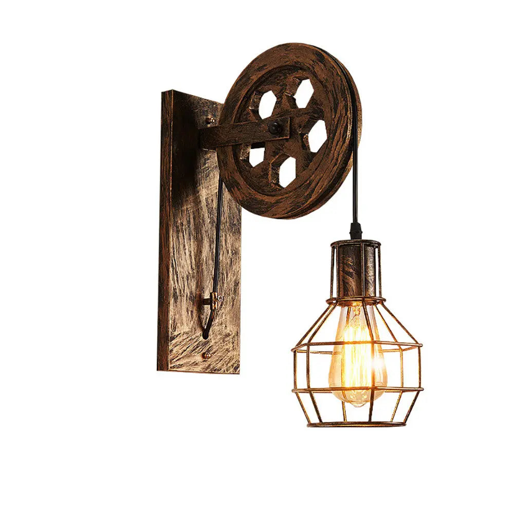 Industrial Pulley Wall Light - Retro Loft Sconce Fixture for Home, Cafe, Bar