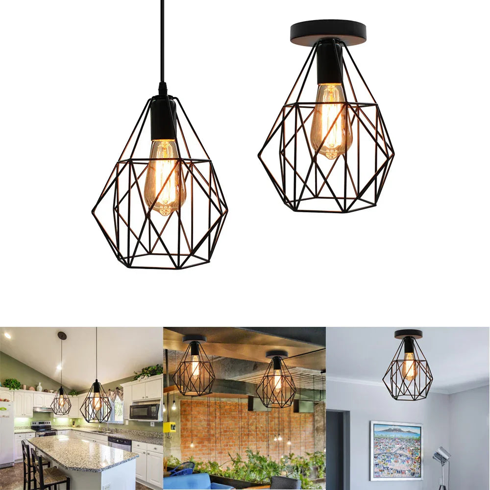 Iron Cage Chandelier Loft Ceiling Light for Kitchen Bedroom Living Room