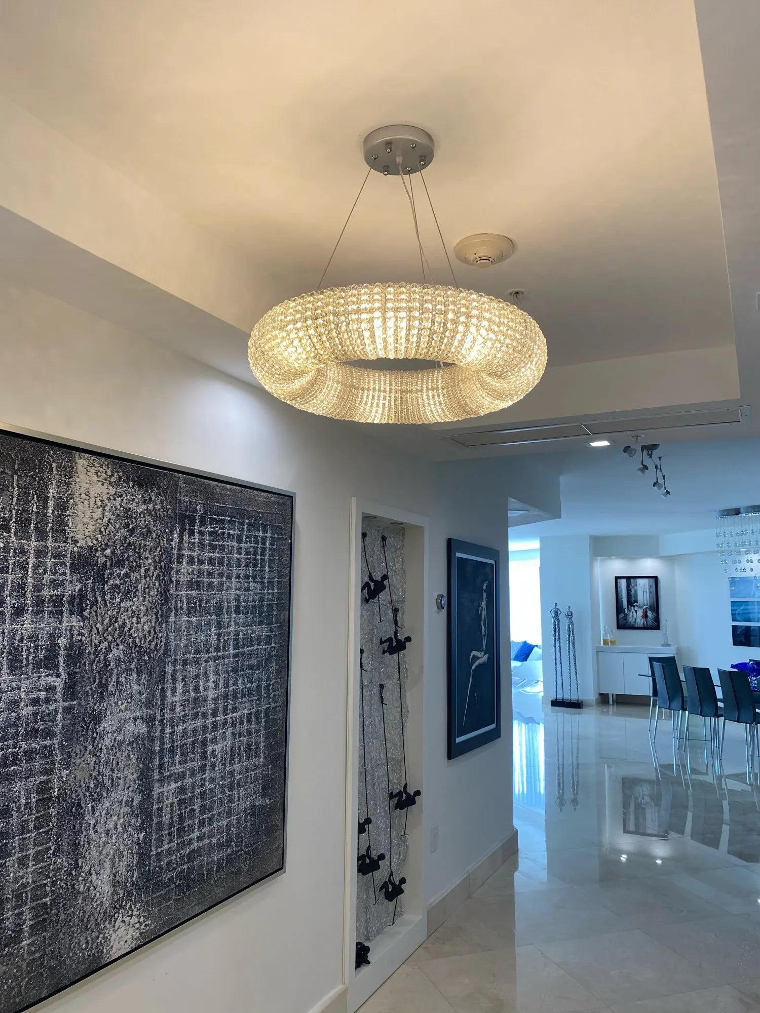 Chrome LED Crystal Donut Chandeliers | Modern Luxury Indoor Light Fixtures
