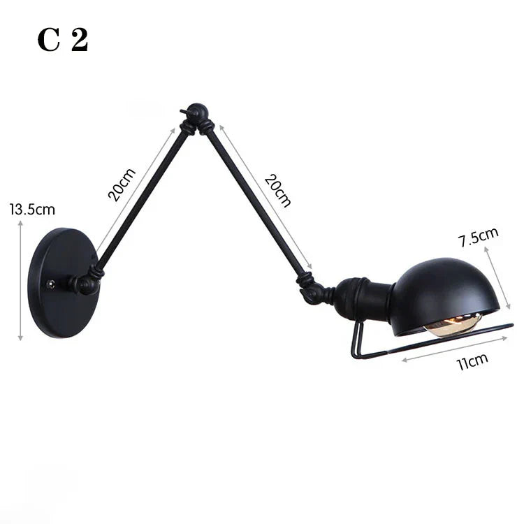 Vintage Loft Adjustable Wall Lamp Black Swing Arm Sconce Wall Lights