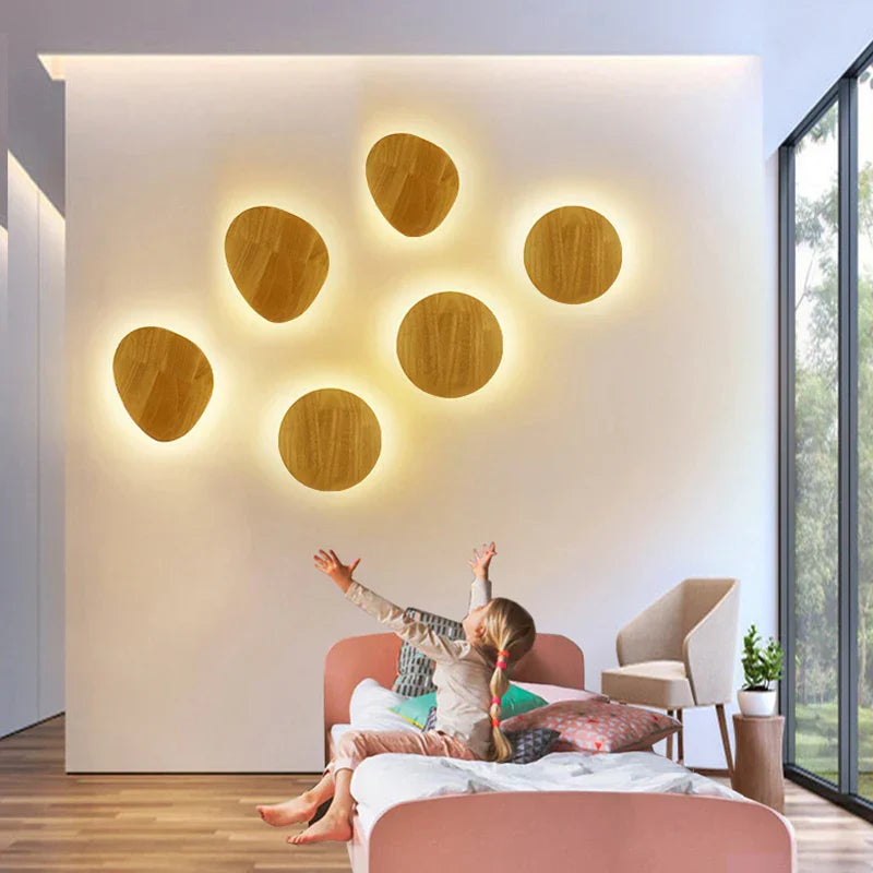 Eclipse Wooden Wall Lamp: Modern Nordic Round LED Design for Bedroom and Aisle