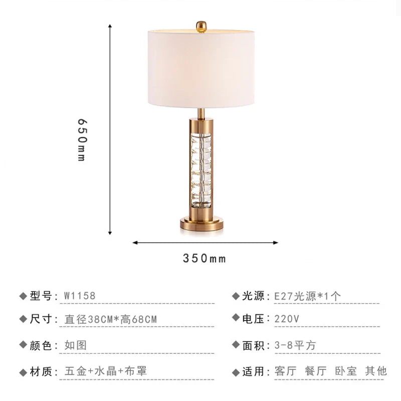 Crystal Table Lamp: Nordic Light Luxury Design for Bedroom Bedside