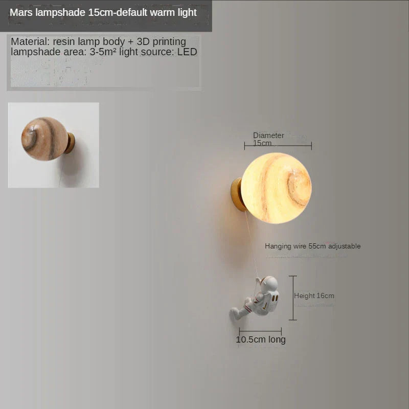 Astronaut Moon Wall Lamp: Creative 3D Printing Light for Kids' Bedroom.