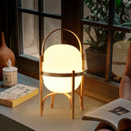Japanese Style Glass Table Lamp with Wood/Metal Frame