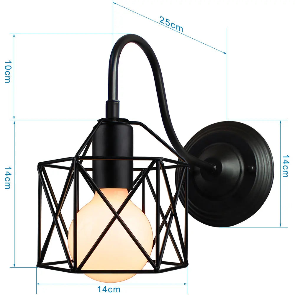 Black Cage Guard Wall Sconce LED Lamp Indoor Retro Lighting Fixture