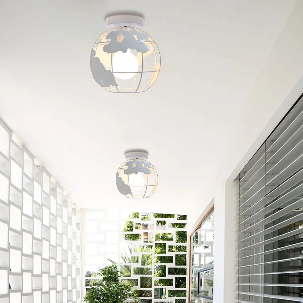 Afralia World Map Metal Wire Globe Ceiling Light Shade - Modern Loft Cage Shade