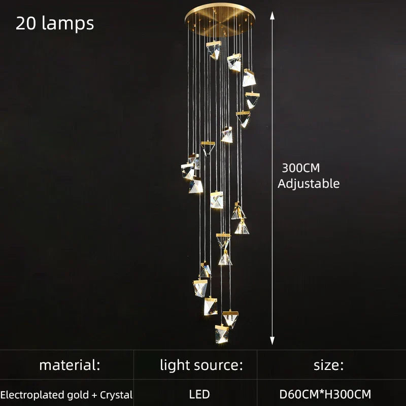 Crystal Square Rhombic LED Chandelier for Duplex Villa Living Room & Restaurant