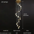 Crystal Square Rhombic LED Chandelier for Duplex Villa Living Room & Restaurant