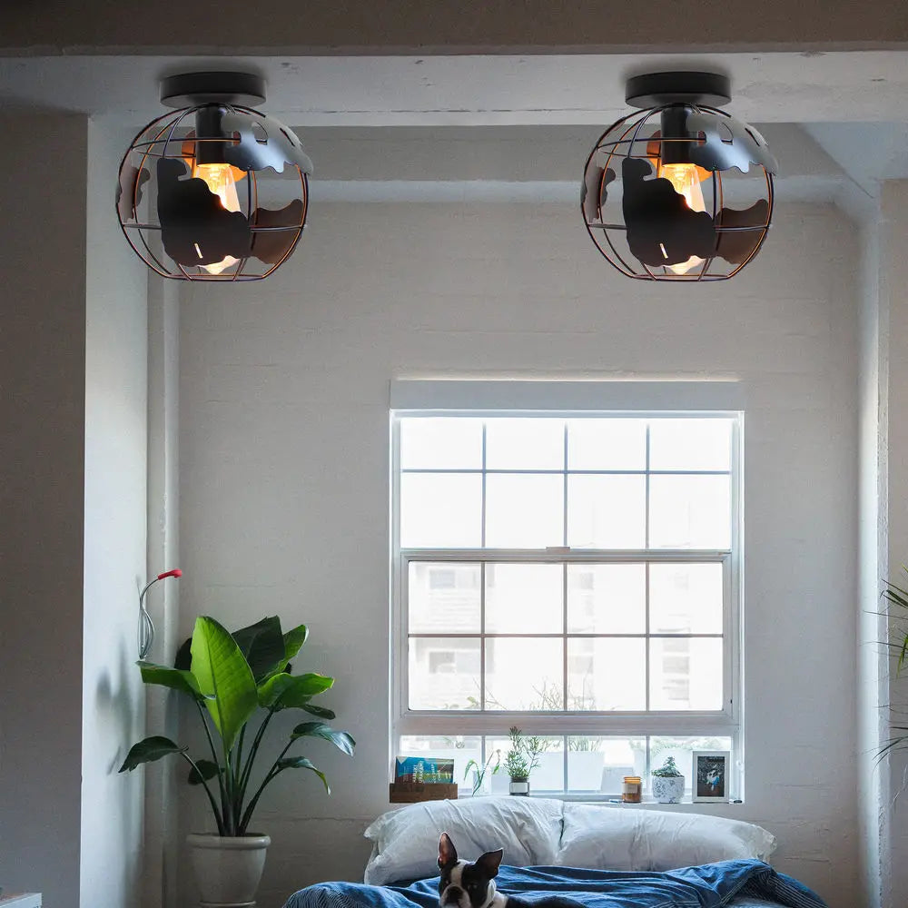 Rustic Industrial Metal Globe Pendant Chandelier Light Fixtures