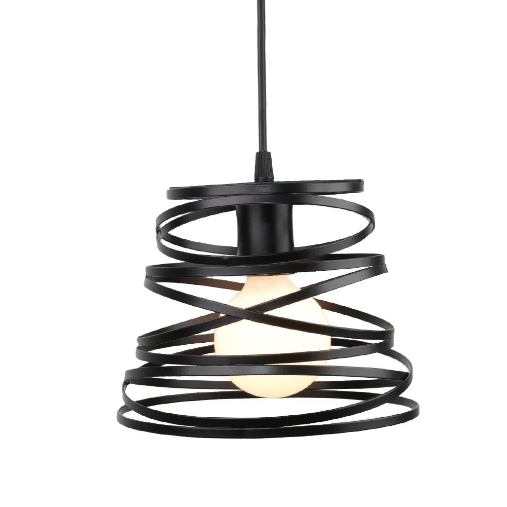 Swirl Spiral Pendant Light Black Iron Retro Loft Industrial Metal Cage Hanging Lamp