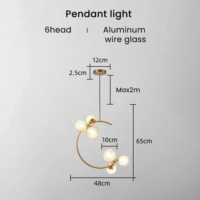 Gold Glass Ball Chandelier for Living Room Kitchen Bedroom - 220V 110V
